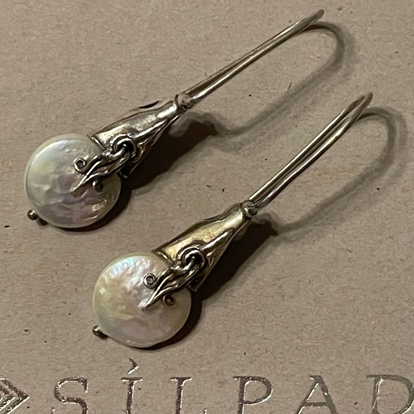 Silpada RARE Coin Pearl Sterling Silver Earrings W1269 - Picture 13 of 16